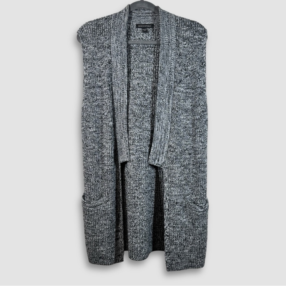 Banana Republic Knitted Gray Open Front Cardigan Merino Wool Blend Size Medium